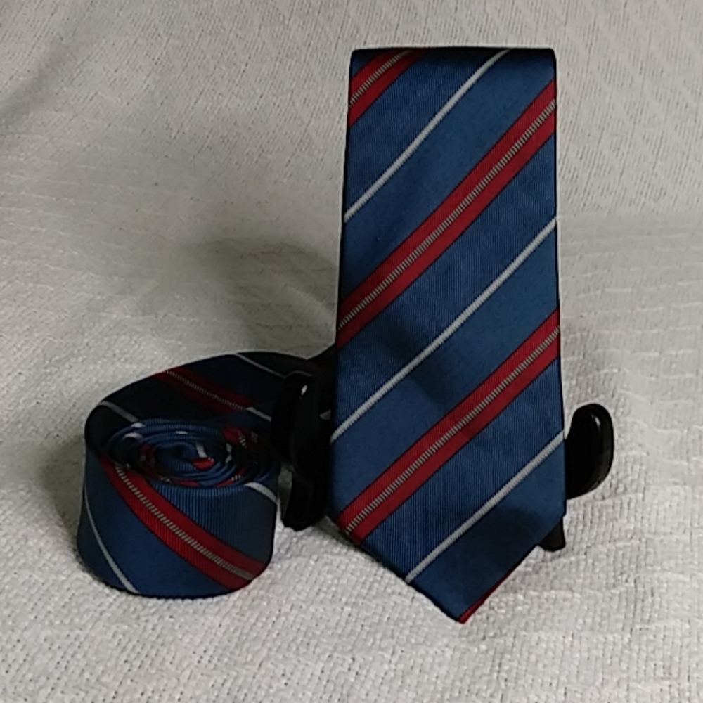 Jim Thompson Red White Navy Blue Stripe Tie
